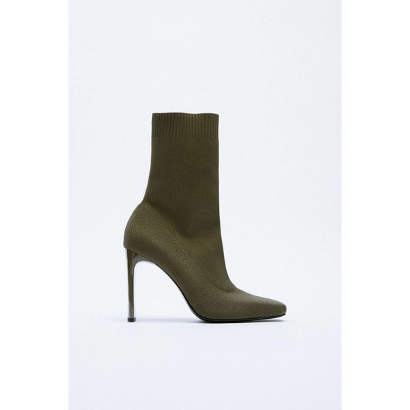 Zara Shoes - Zara Boots Square Toe Sock Ankle Boot Olive Green Shoes